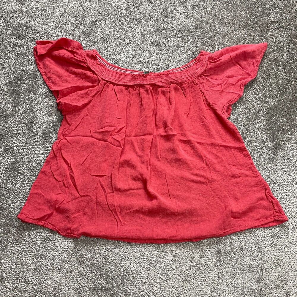 Lapogee Blouse Top womens XL Pink Boat Neck Flutter Sleeve Shirt Ladies Stretch